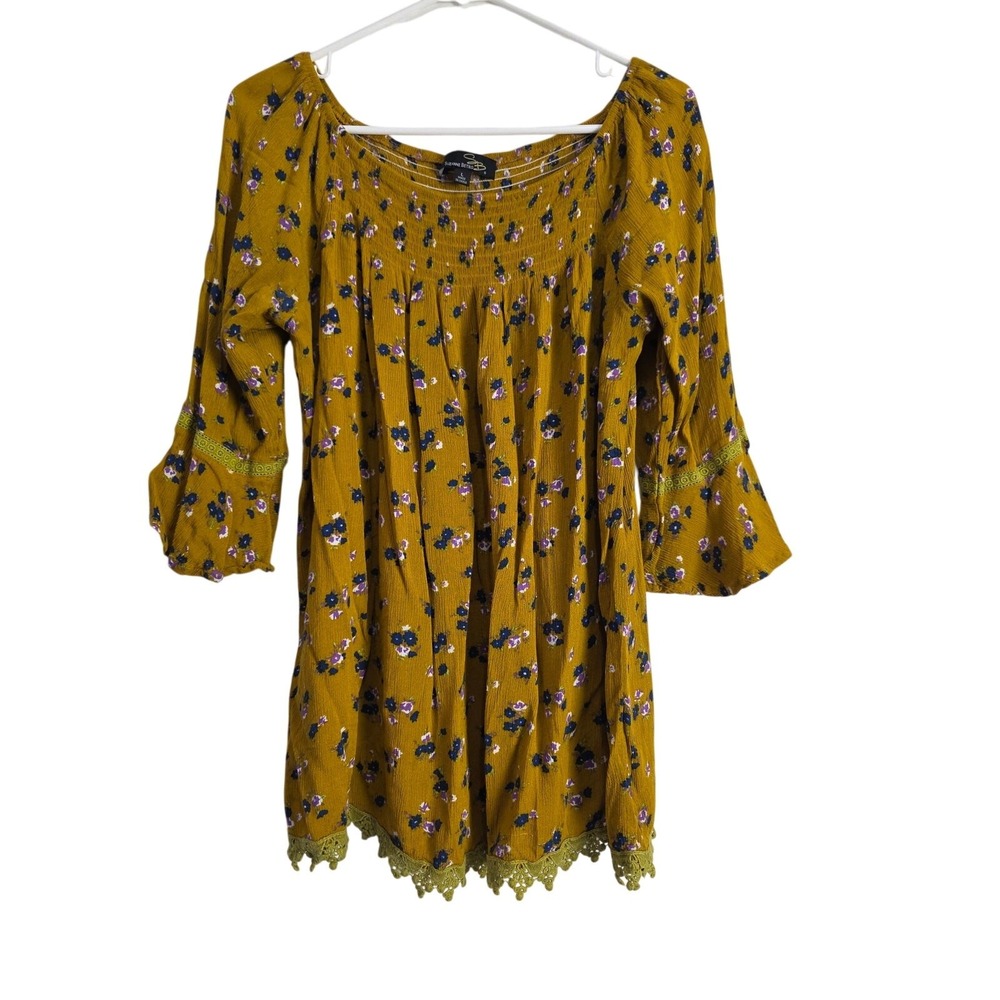 Suzanne Betro Cottage Core Top L Womens Floral Coquette Multicolor 3/4 Sleeve